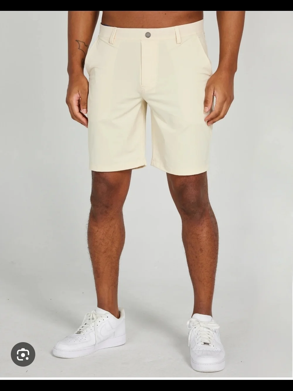 Men's Cream Flat-Front Performance Shorts